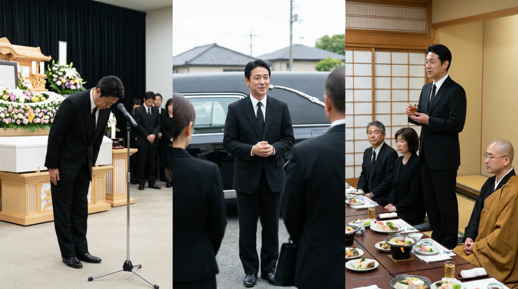 告別式の挨拶例文を流れに沿って確認し、葬儀や出棺や会食の場面で落ち着いて言葉を述べる
